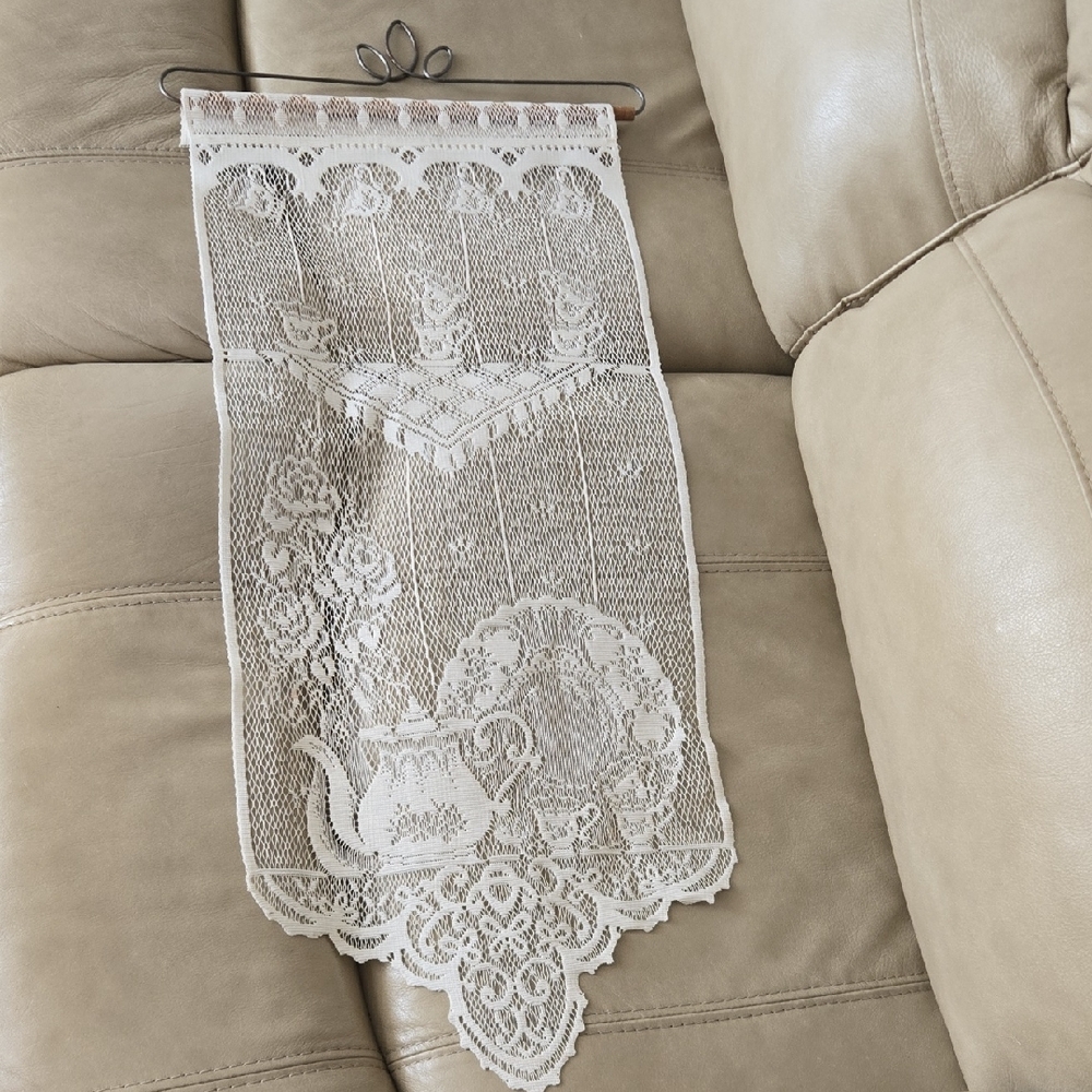 Elegant White Lace Wall Hanging Décor with Teapot Design Cottegecore Grandmacore